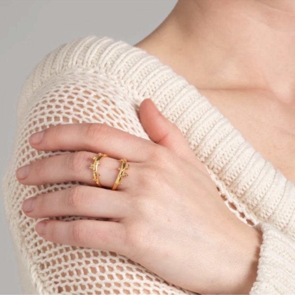 ALEXIS BITTAR Gold Satellite Double Banded Crystal Ring Size 7 - Picture 4 of 5